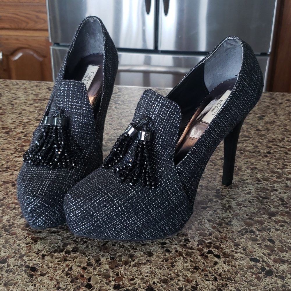 Tweed Platform Womens High Heels Tassels Size 9.5